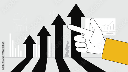 Hand pointing to upward trend in business graph illustration