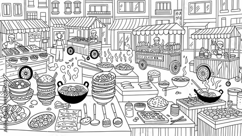 Street Food Market Food Stalls.