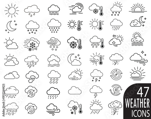 Thin Line Weather Icons Set – Outline Forecast Symbols Collection