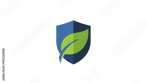 Green leaf on blue shield.