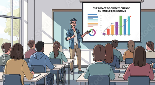 Man presenting climate change data to students.