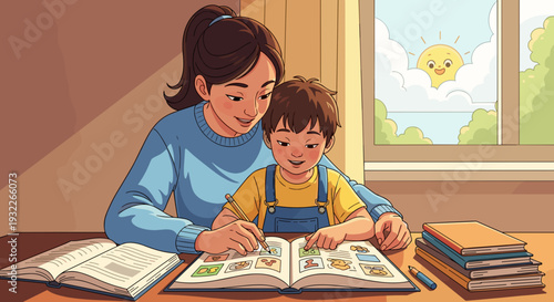 Mother and Child Reading Together at Home 7.