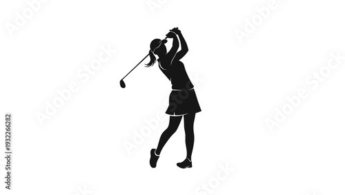 Woman Golfer Silhouette Playing Golf.