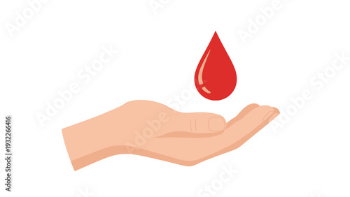 Hand Holding Red Blood Drop.