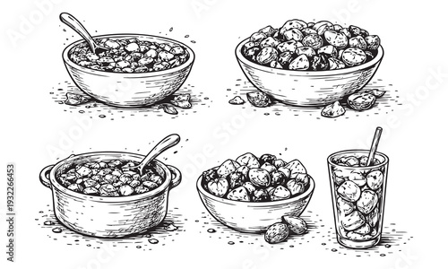 Chunky Texture Foods Hand Drawn Hearty Meal Vector Illustration Set