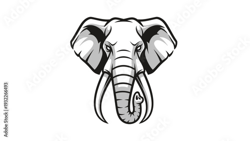 Black and White Elephant Illustration.