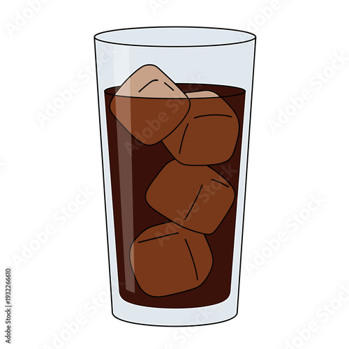 Refreshing Glass of Cola with Ice Cubes Isolated on White Background. Vector Illustrations. EPS Editable
