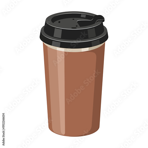 Reusable Coffee Cup with Black Lid. Vector Illustrations. EPS Editable