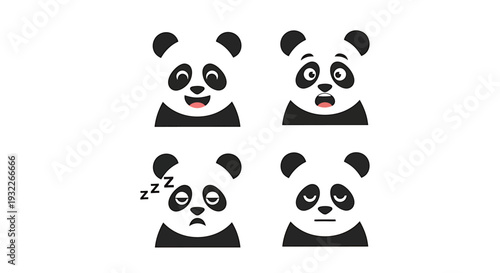 Set of Four Cute Panda Bear Emoticons Expressing Different Emotions. Vector Illustrations. EPS Editable