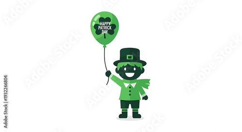 St Patricks Day Leprechaun Holding a Shamrock Balloon. Vector Illustrations. EPS Editable