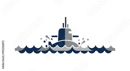 Stylized Illustration of a Submarine Navigating Through Wavy Waters. Vector Illustrations. EPS Editable