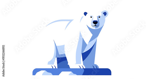 Stylized Polar Bear Standing on Ice Floe in Arctic Environment. Vector Illustrations. EPS Editable