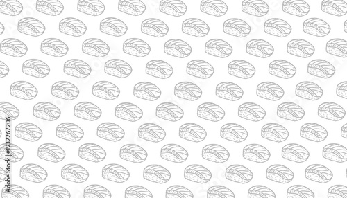 Japanese sushi maki pattern. Shrimp roll food illustration. Minimalist hand drawn line. Flat colorful asian cuisine. Repeating seafood textile design.