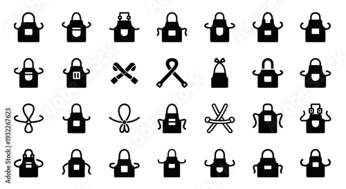 Collection of various black icons representing different objects and symbols on a white background, viewed from a straightforward perspective