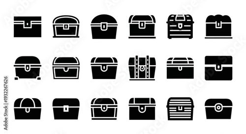 Collection of Various Treasure Chest Icons in Different Styles and Designs