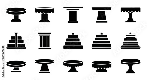 Collection of various pedestal designs displayed in a grid layout showcasing different architectural styles and shapes
