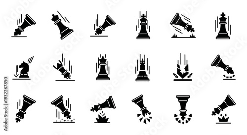 Collection of diverse megaphone icons in various dynamic poses and abstract designs on a clean background