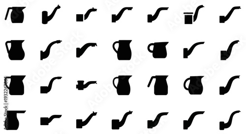 Collection of teapot and pipe silhouettes in various styles displayed together
