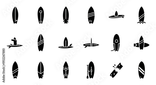 Collection of varied surfboard illustrations displayed against a clean background from a straightforward viewpoint