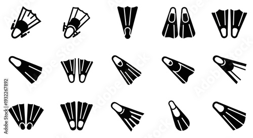 Collection of various flipper illustrations displayed in a grid pattern on a clean background