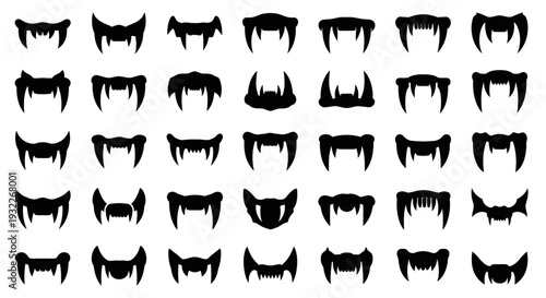 Collection of various shark jaws silhouettes displayed in a grid pattern