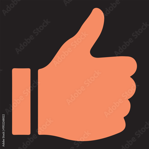 A simple orange thumbs up icon against a dark black background