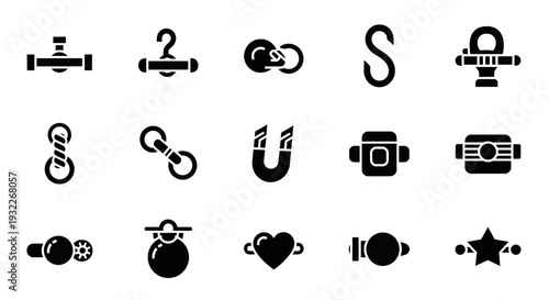 Collection of various black fitness icons arranged neatly on a plain white background with different exercise equipment symbols