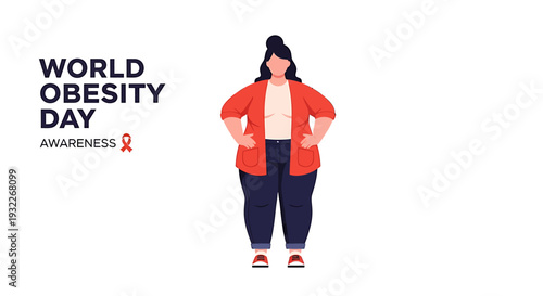 World Obesity Day Awareness with Overweight Woman Illustration. Vector Illustrations. EPS Editable