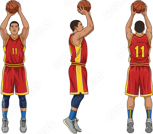 Diverse vector collection featuring basketball player jump shots roaring lion mascots construction worker silhouettes sports car top views and colorful faceless people characters set