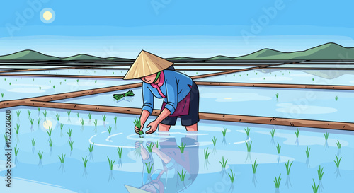 Farmer Planting Rice in Paddy Field 4.