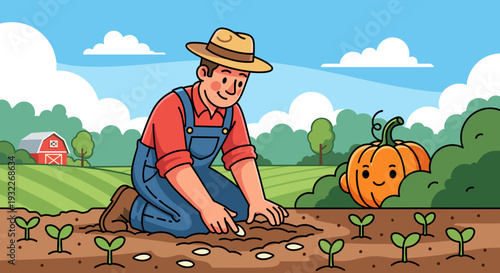 Farmer Planting Seeds in the Soil.