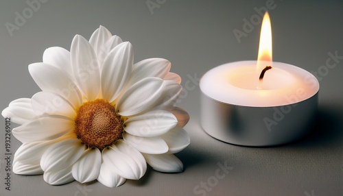 Wallpaper Mural white flower beside a small lit candle minimal background all soulsr day Torontodigital.ca