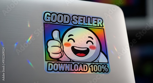 A sticker on a laptop with a cartoon character and text