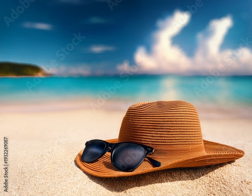 Wallpaper Mural hat and sunglasses on the beach Torontodigital.ca