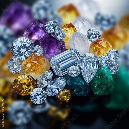 colorful gemstones on black background