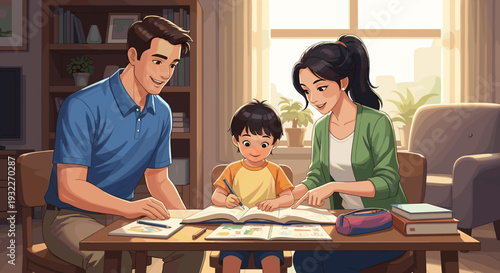 Family Reading Together at Home Table 2.