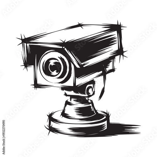 Sketch of a security camera detailed black and white drawing of surveillance technology