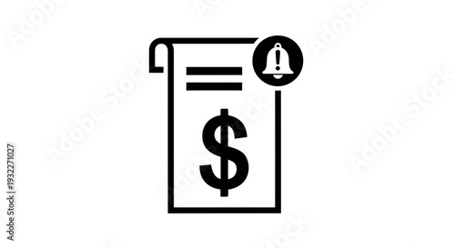 Financial Notification Icon: Bill with Dollar Sign and Alert Bell