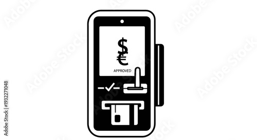 Credit Card Payment Terminal with Approved Message and Currency Symbols