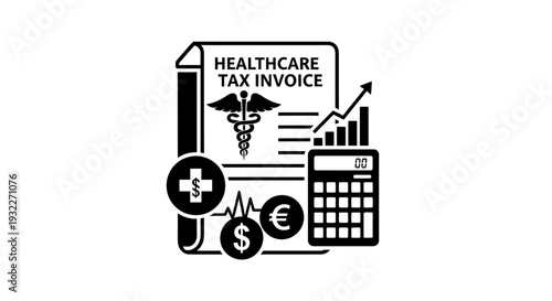 Healthcare Tax Invoice with Financial Icons and Growth Chart