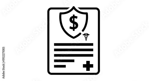 Health Insurance Document Icon with Shield and Dollar Sign