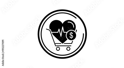 Heartbeat Shopping Cart Icon: Healthcare Costs and Medical Economy Concept