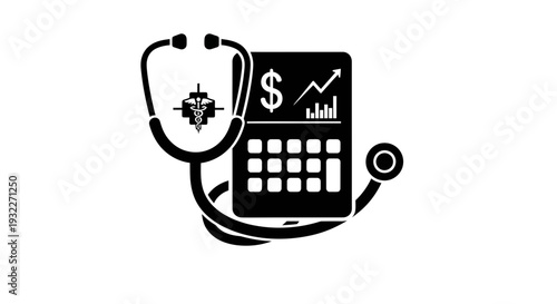 Stethoscope and Calculator Icon with Financial Graph - Healthcare Cost Concept