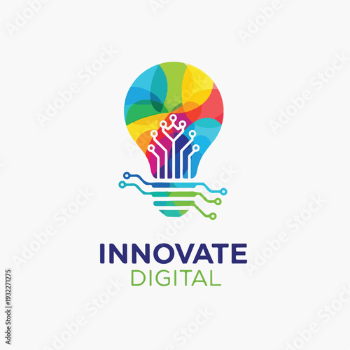 Colorful logo featuring an idea represented as a lightbulb and circuit board