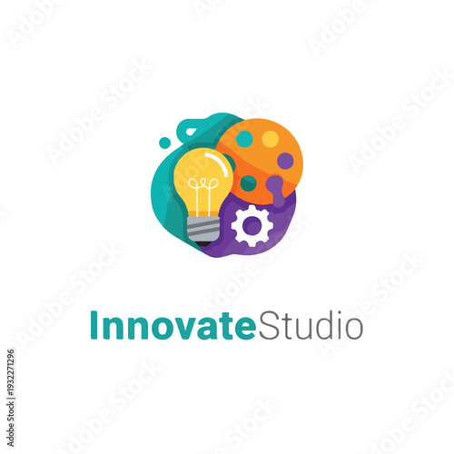 Colorful logo featuring an idea with a lightbulb, colors, and gear