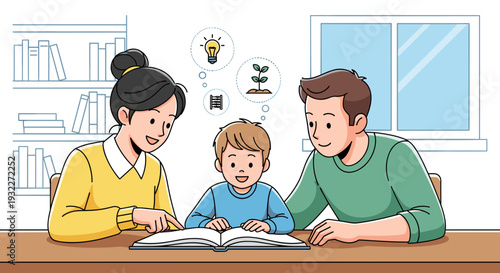 Family Reading Together at Table 1.