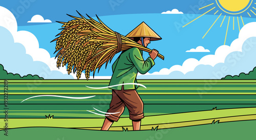 Farmer Carrying Bundle of Grain.