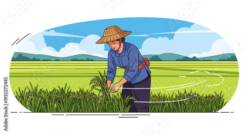 Farmer Working in the Rice Field 4.