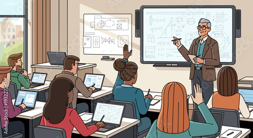 Teacher Lecturing Students in Classroom Setting.