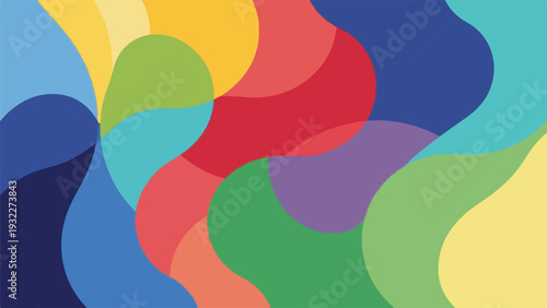 Colorful, overlapping abstract shapes create a flowing, modern composition